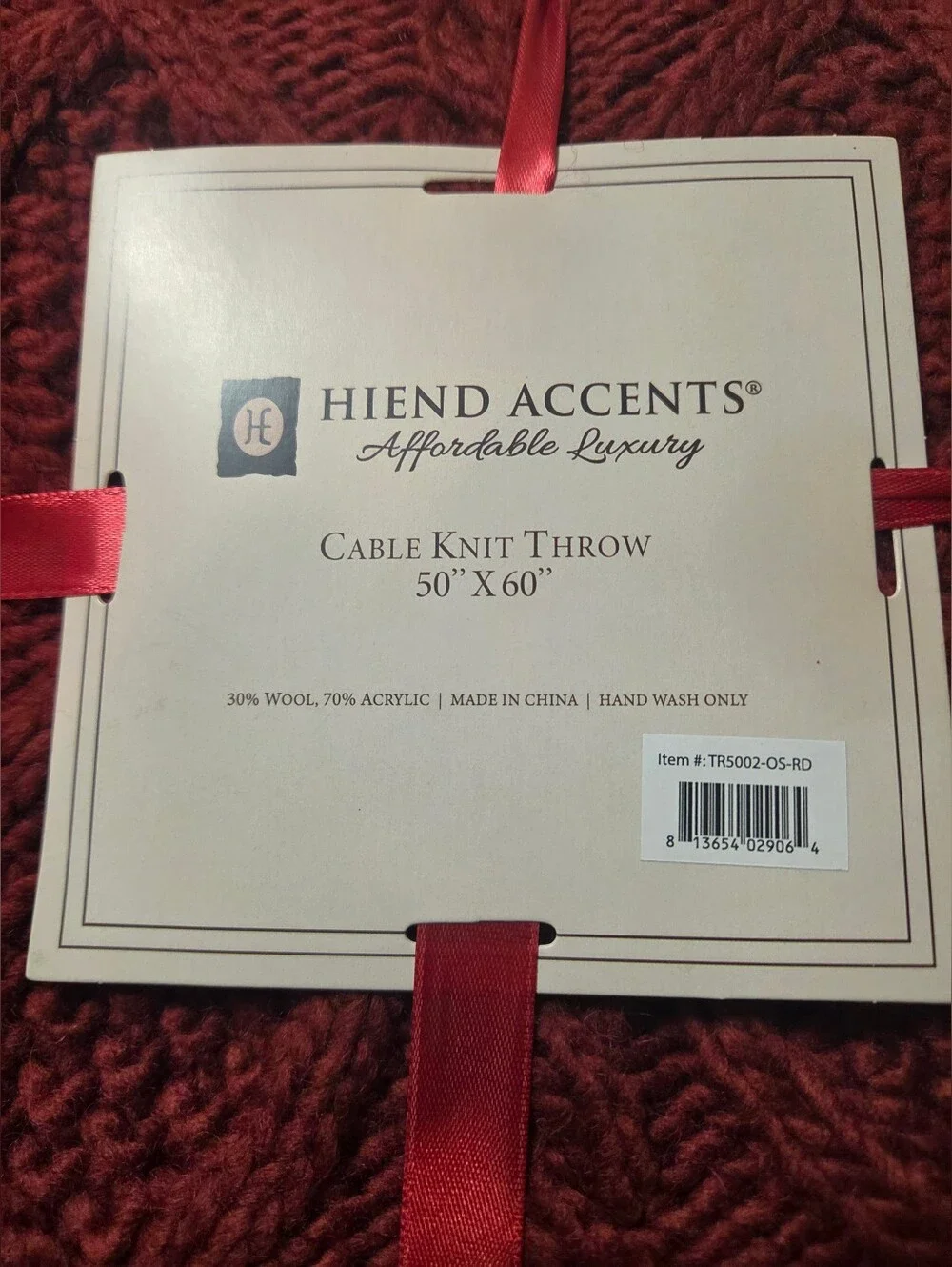 Hiend Accenta Red Cable Knit Throw Blanket 50x60